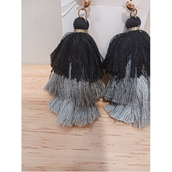 Gradient Colored Tassel Earrings In Black - Picture 4 of 7